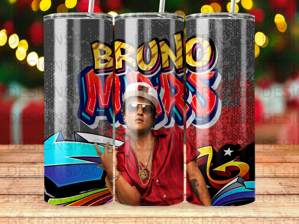 Bruno Mars graphic with "BRUNO MARS" text and starry border.