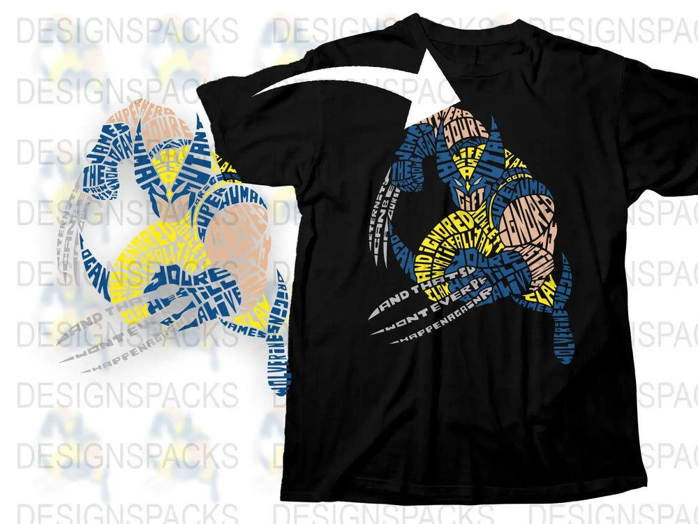 Wolverine word art t-shirt design, print-ready SVG for DTG/DTF, superhero mutant theme
