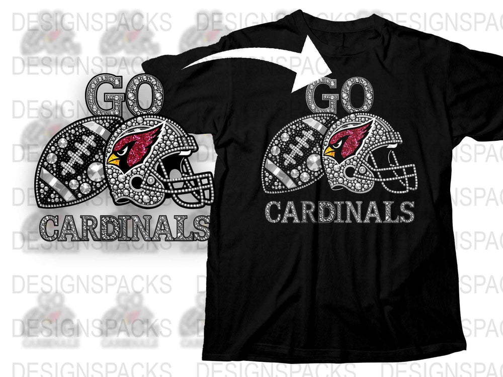 Arizona Cardinals Rhinestone T-Shirt, Black Football Fan Apparel, Sparkling Team Logo Sportswear, Unisex Casual Wear