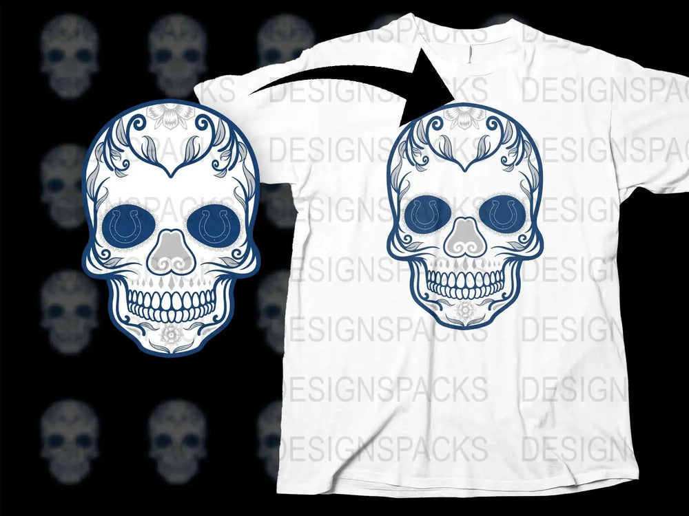 Blue and White Skull Design T-Shirt, Unisex Adult Graphic Tee, Street Style Clothing, Unique Skull Print Shirt