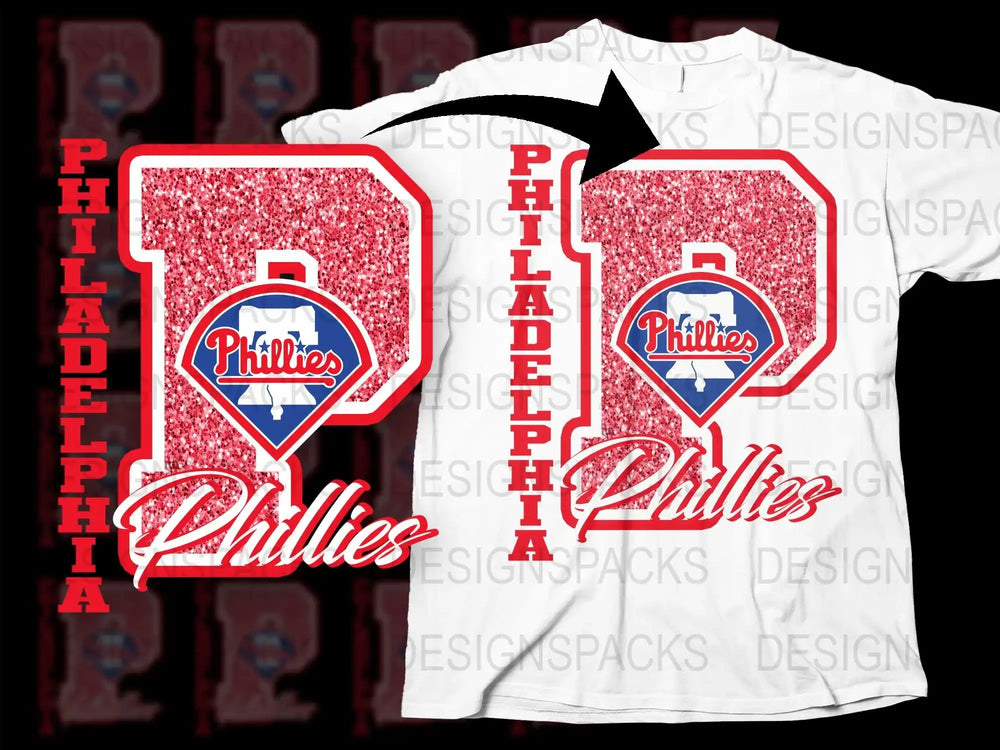 Philadelphia Phillies glitter design for t-shirts, print-ready PNG SVG, DTF DTG compatible