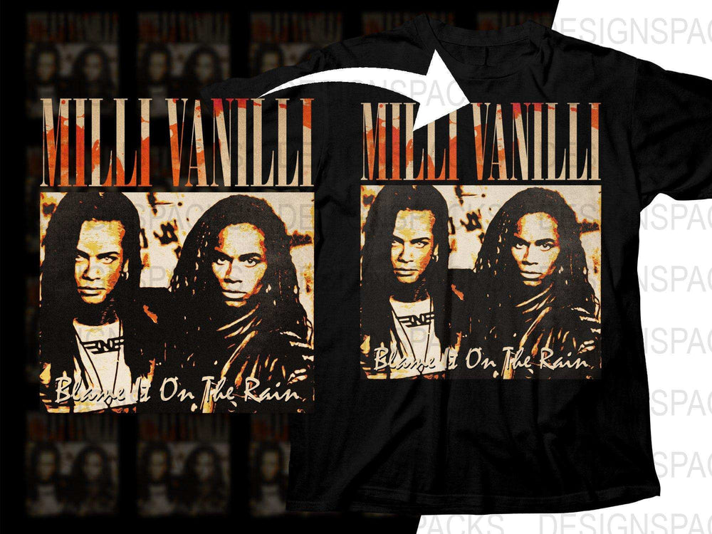 Milli Vanilli 'Blame It On The Rain' band t-shirt design for DTF DTG printing