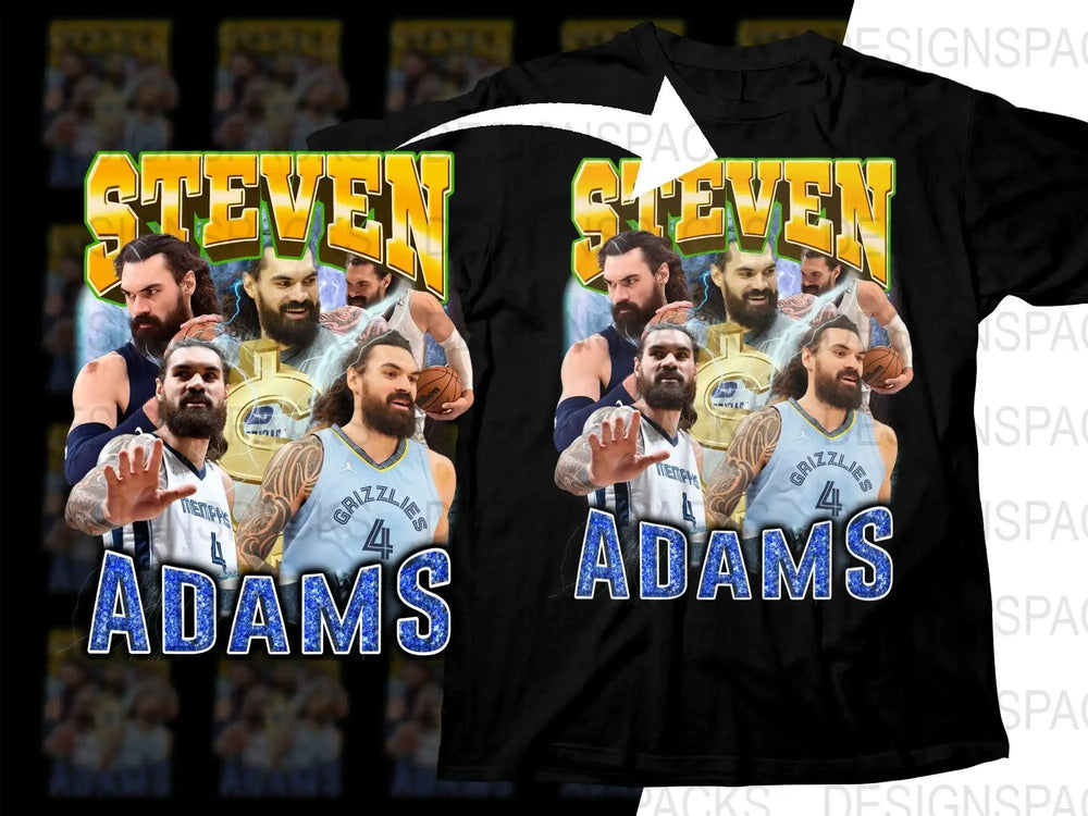 Steven Adams basketball design for t-shirts, featuring Grizzlies jersey and dynamic poses