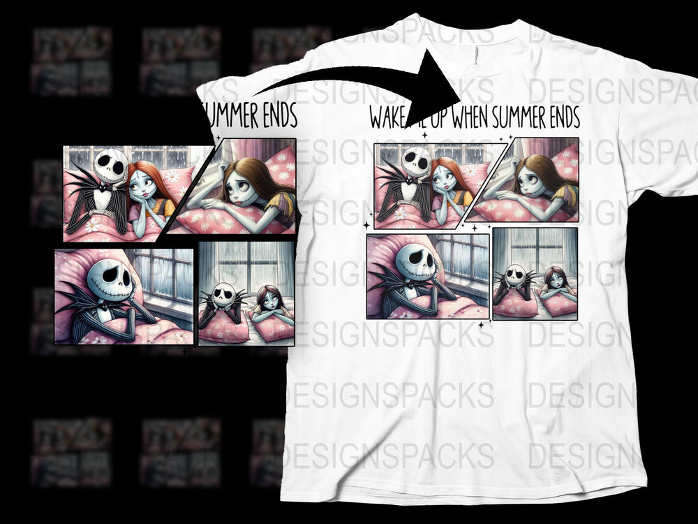 Nightmare Before Christmas Inspired T-Shirt, Jack and Sally Summer Ending Design, Unisex Graphic Tee