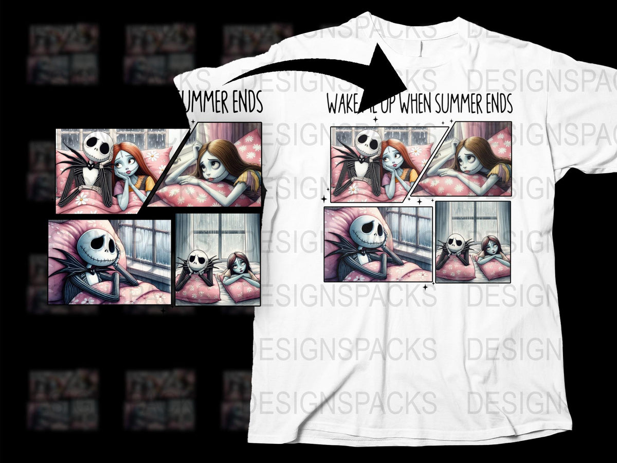 Nightmare Before Christmas Inspired T-Shirt, Jack and Sally Summer Ending Design, Unisex Graphic Tee