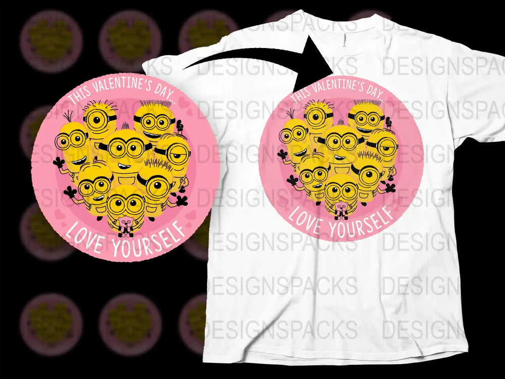 Minions Valentine's Day 'Love Yourself' t-shirt design, print-ready for DTF/DTG