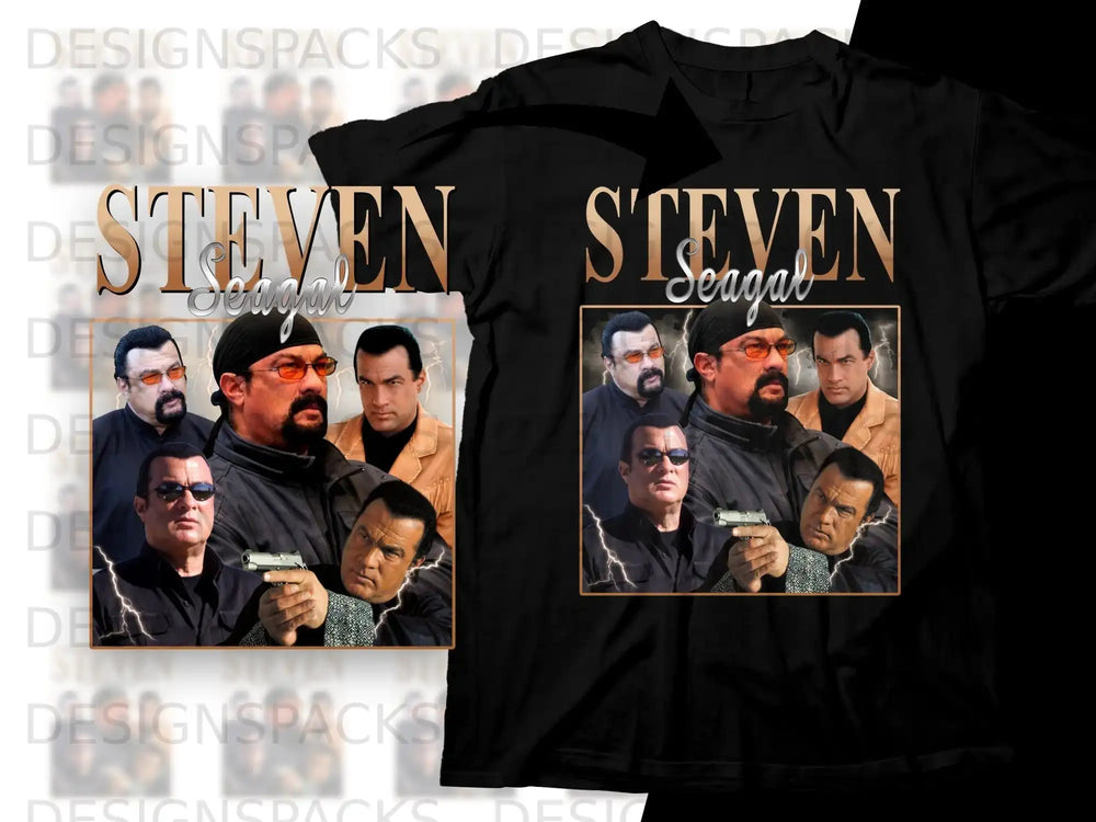 Steven Seagal collage with firearms and text.