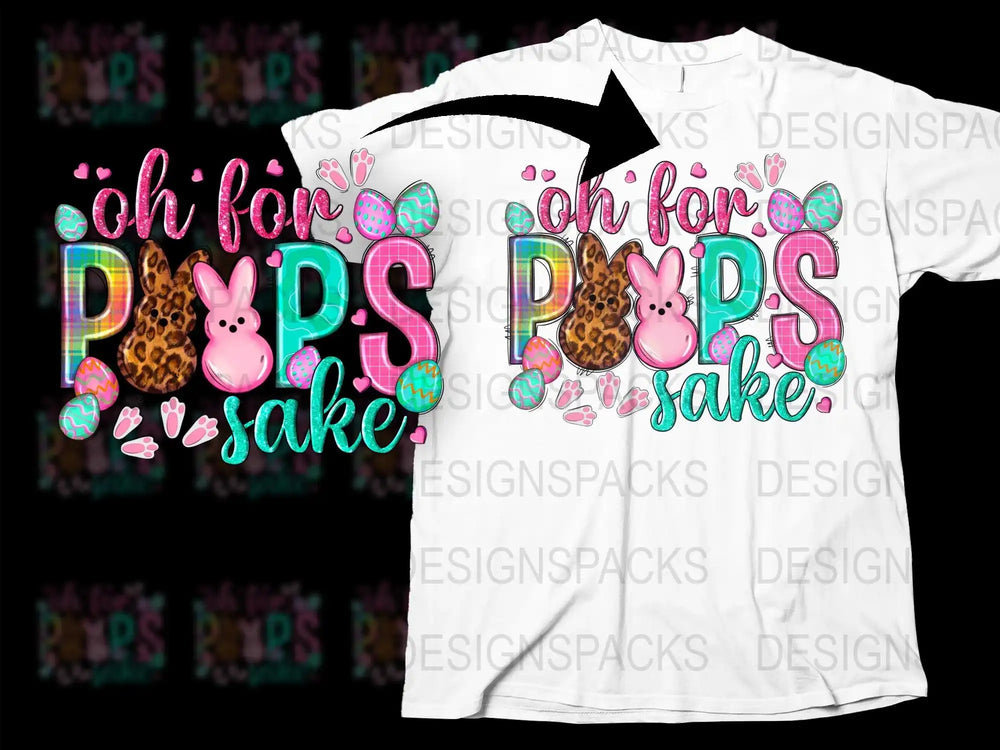 Easter-themed 'Oh for Pops sake' t-shirt design with bunnies and eggs