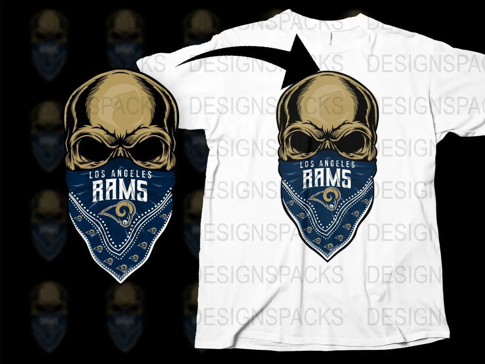 Los Angeles Rams skull bandana design for t-shirt, print-ready PNG SVG for DTF DTG