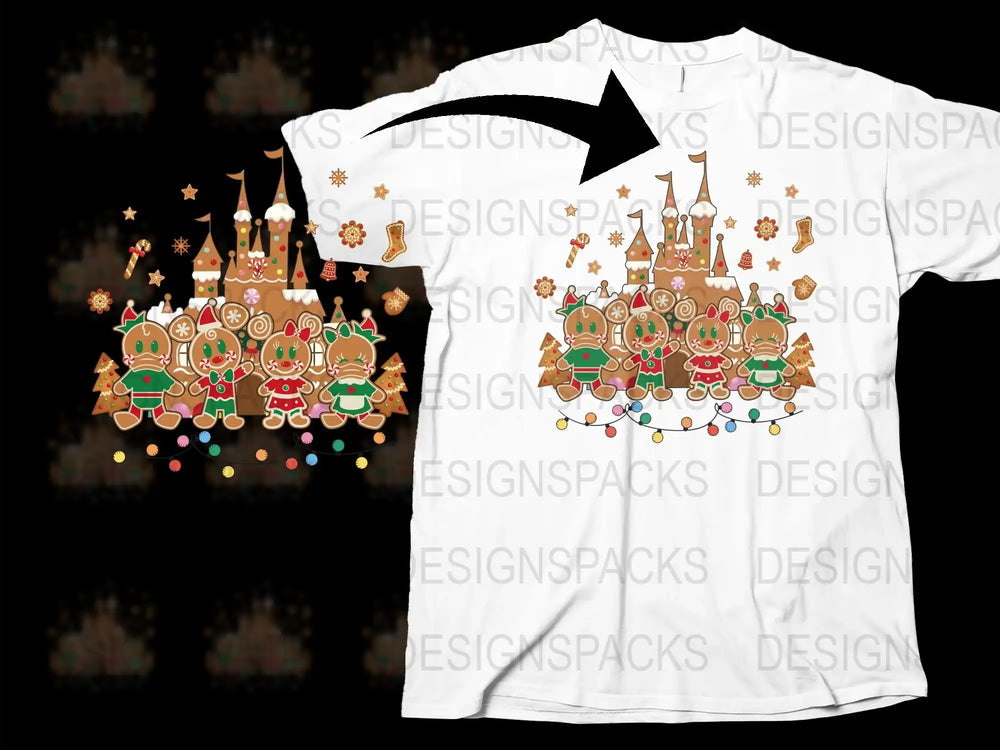 Enchanted Castle and Cute Animals Graphic T-Shirt, Whimsical Fantasy Design, Unisex Adult Clothing, White Tee