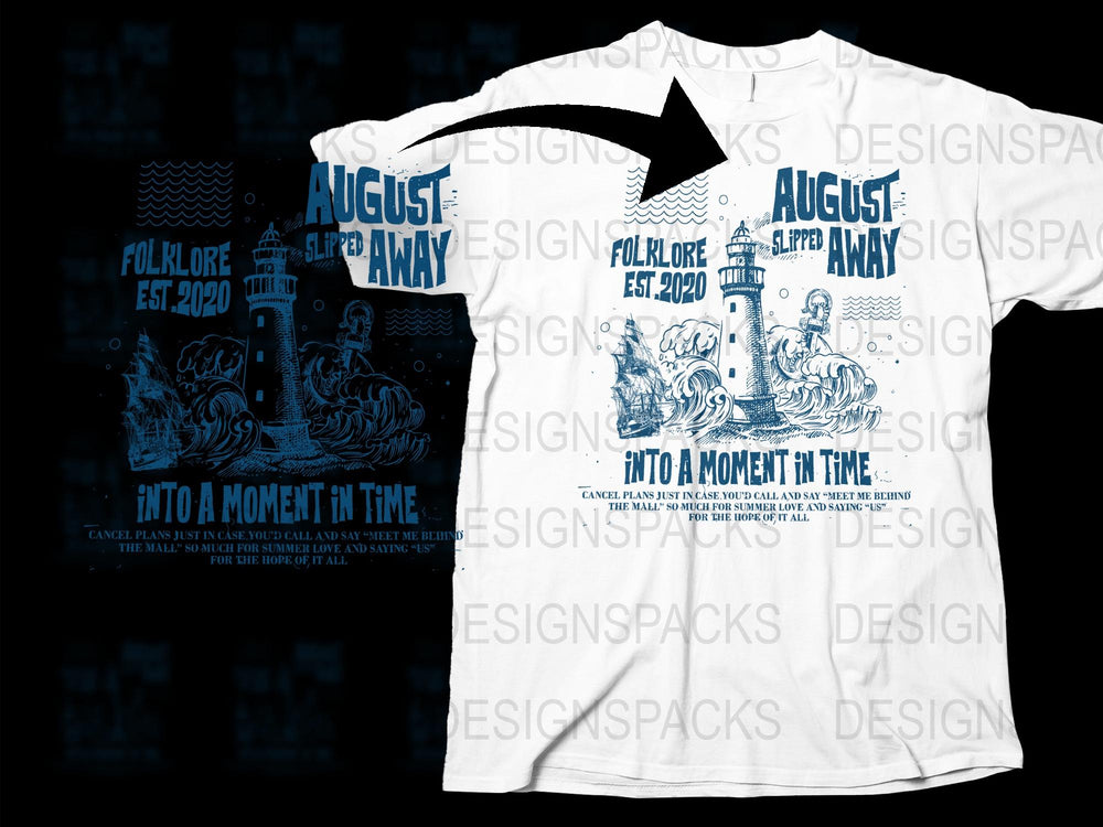 Vintage Folklore Festival T-Shirt, August 2020 Event Graphic Tee, Unisex White Cotton Shirt with Nautical Design