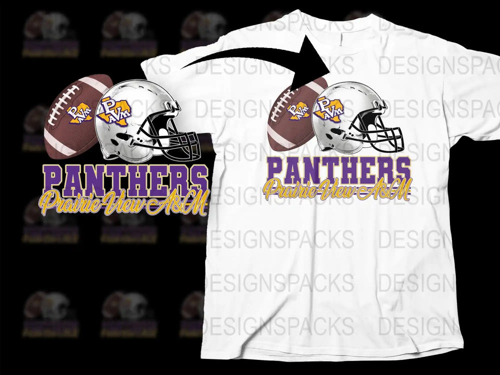 Panthers Prairie View A&M football helmet and ball design on white t-shirt