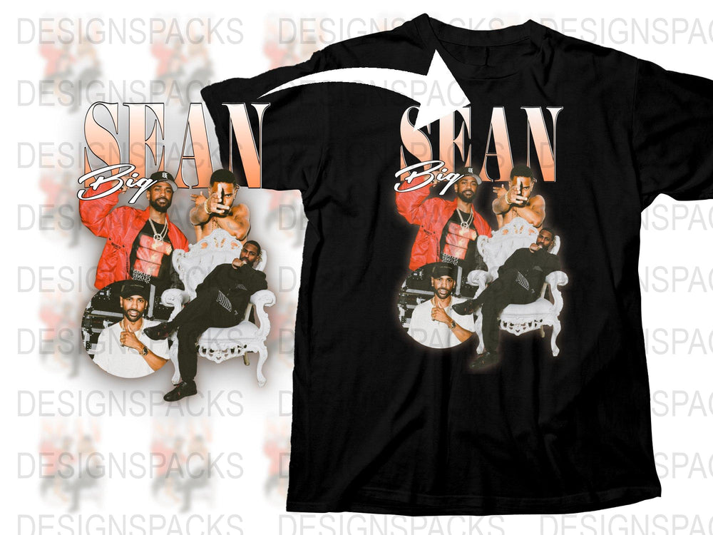Sean Big Graphic T-Shirt, Vintage Hip Hop Style, Urban Fashion Tee, Retro 90s Design, Unisex Clothing