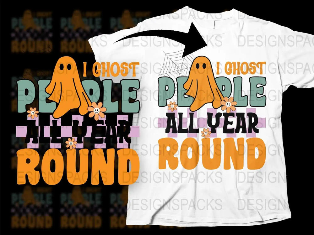 People are All Year Round Ghost T-Shirt, Cute Halloween Graphic Tee, Unisex Adult Casual Wear