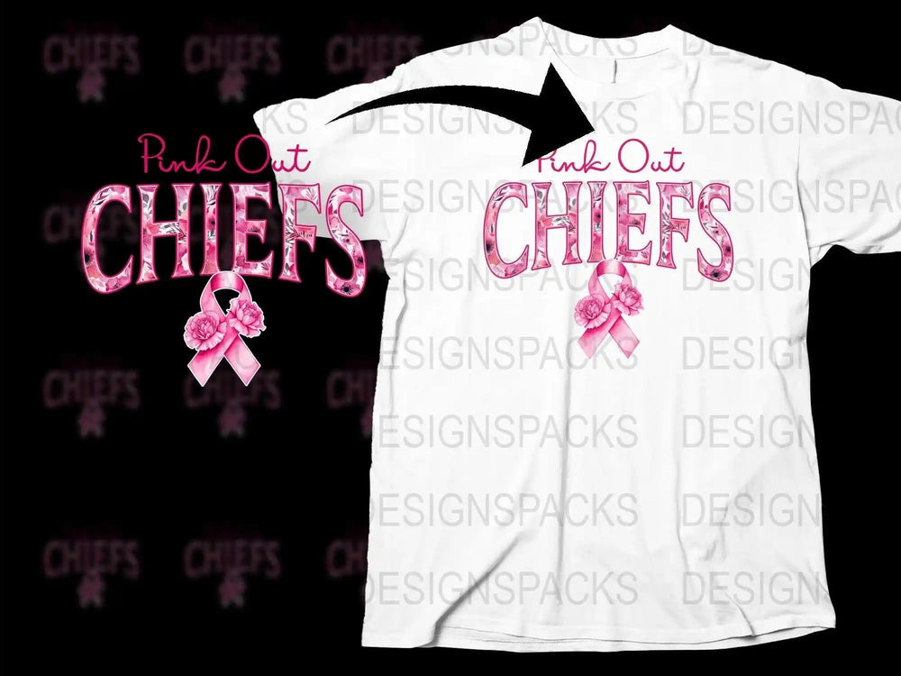 Pink Out Chiefs T-Shirt, Breast Cancer Awareness, Sports Fan Apparel, Pink Ribbon Design