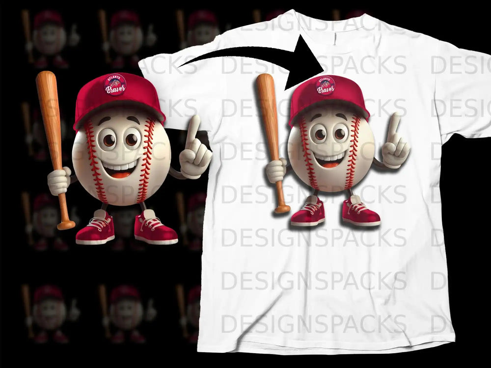 Cartoon Baseball Character with Red Cap T-shirt
