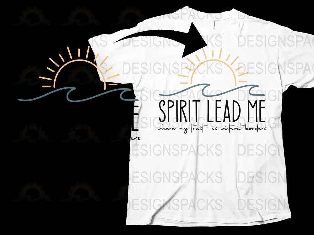 Spiritual Lead Typography T-Shirt - Ocean Sun Design, Christian Graphic Tee, Inspirational Quote, Unisex Sizing