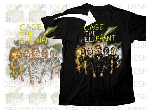 Black t-shirt featuring the band Cage the Elephant with a graphic of the band members.