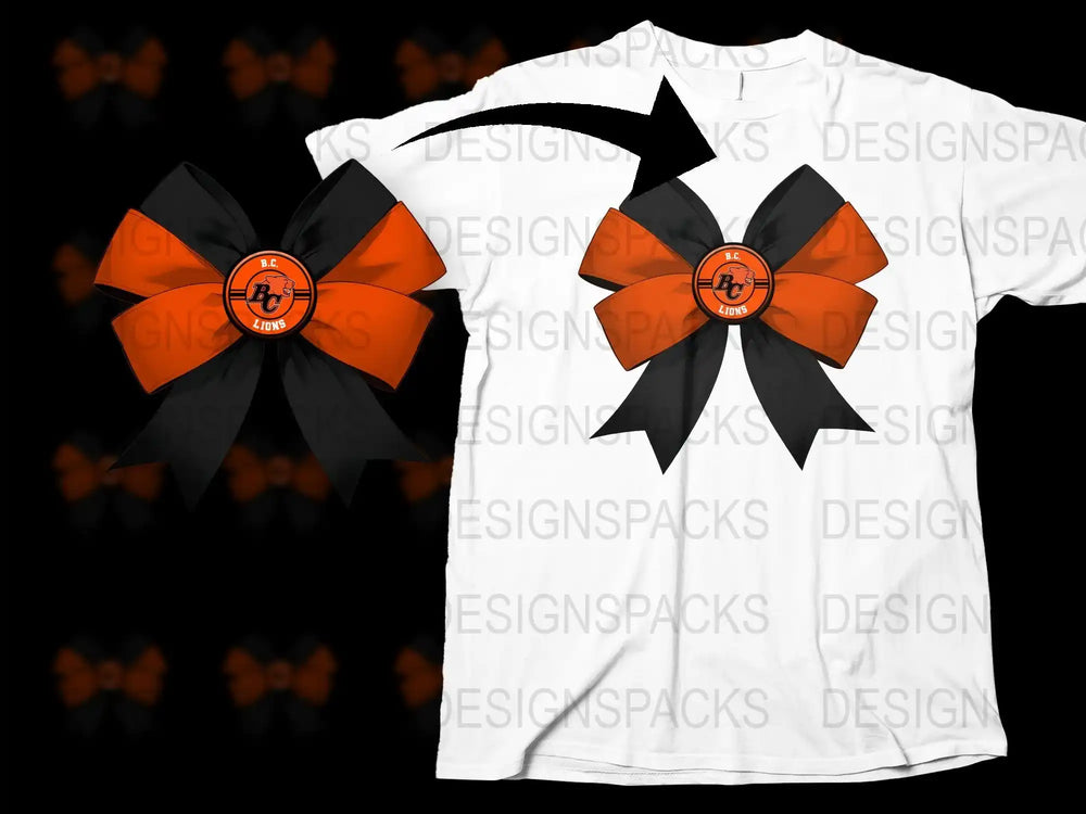 B.C. Lions cheer bow design for t-shirts, print-ready PNG, DTG/DTF compatible, sports team merch