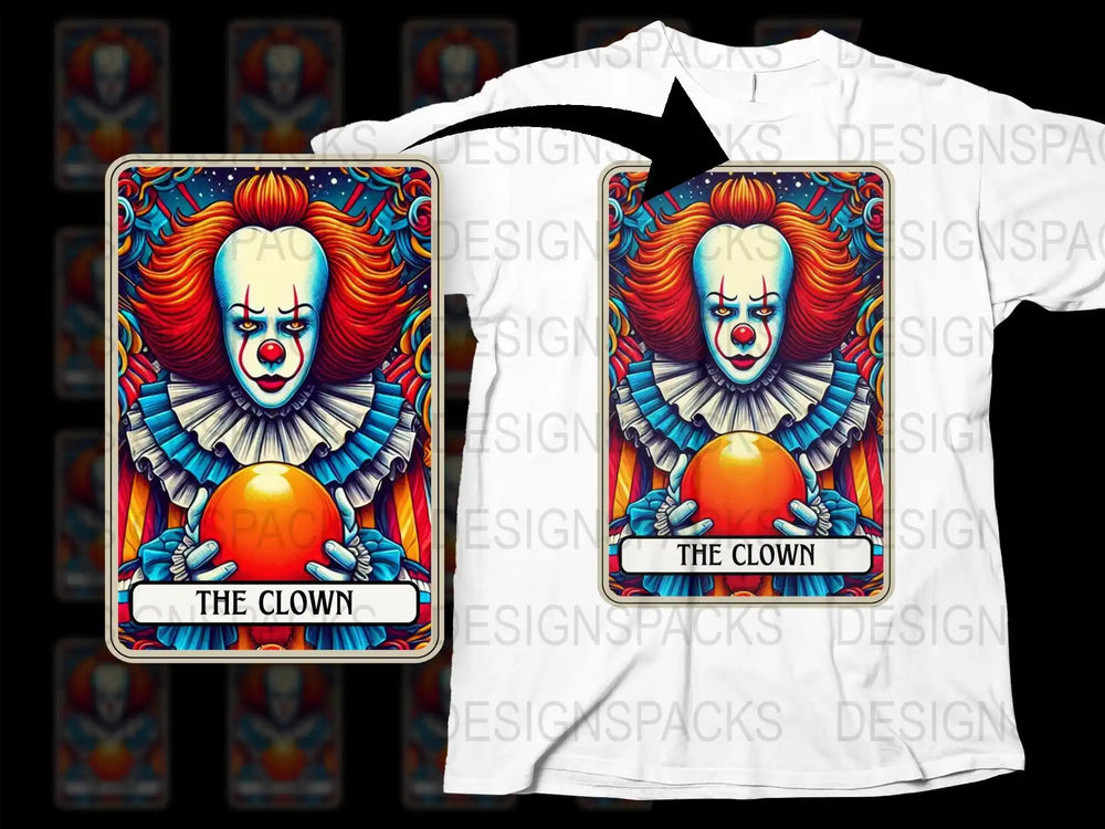 Clown Tarot Card Graphic T-Shirt, Colorful Horror Clown Tee, Unisex Horror Movie Fan Apparel