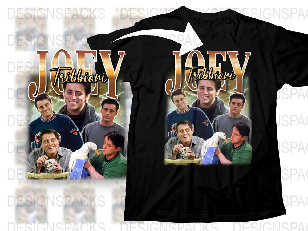 Joey Tribbiani Graphic T-Shirt, Friends TV Show, Multiple Poses, Black Tee, Fan Merchandise, Unisex Clothing