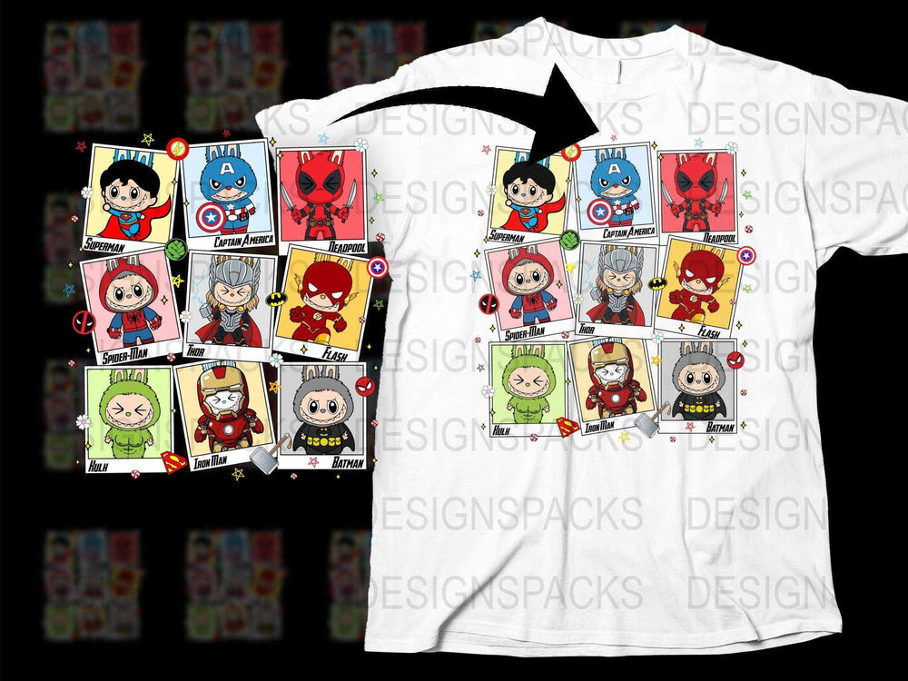 Colorful Superhero Cartoon Character T-Shirt, Unique Pop Art Style, Kids and Adults Sizes Available