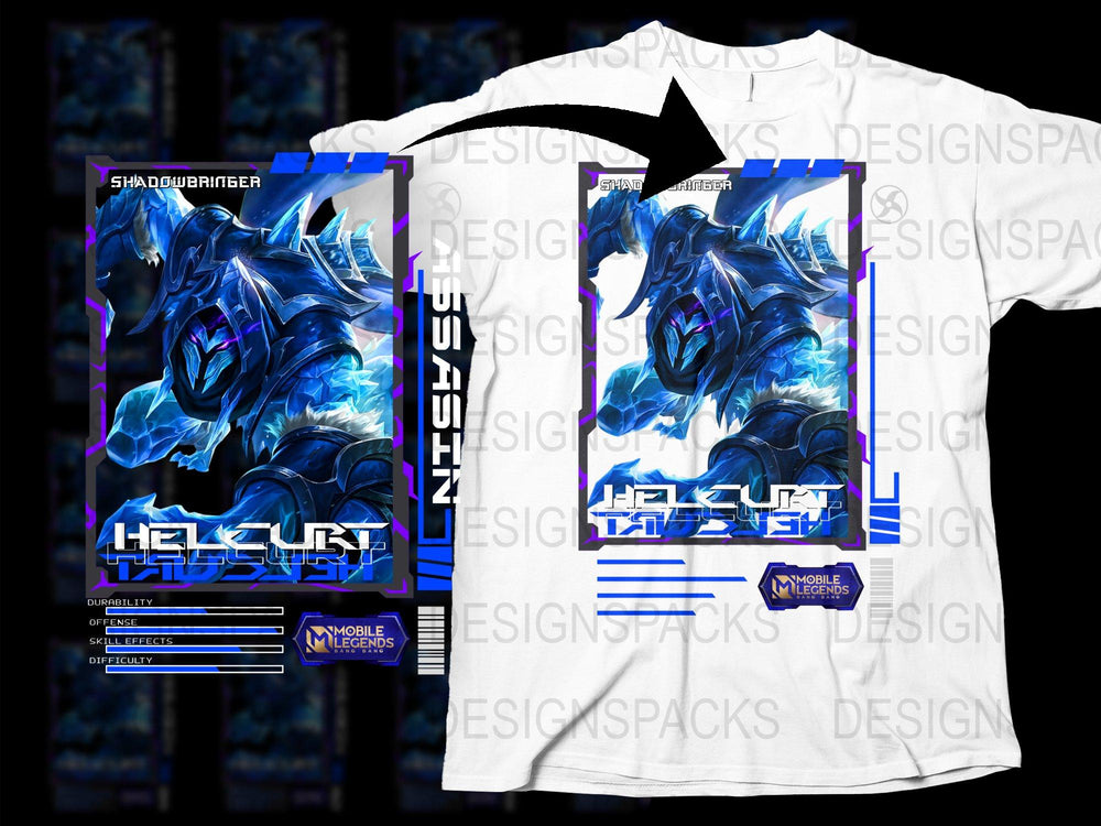 Mobile Legends Shadowrider T-Shirt, Blue Fantasy Character Graphic Tee, Gaming Apparel, Unisex