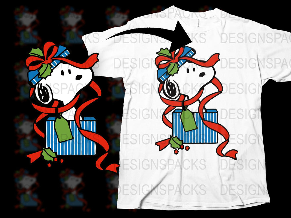 Festive Holiday T-Shirt, Red Ribbon Bow Design, Christmas Cow Graphic Tee, Unisex Gift Idea