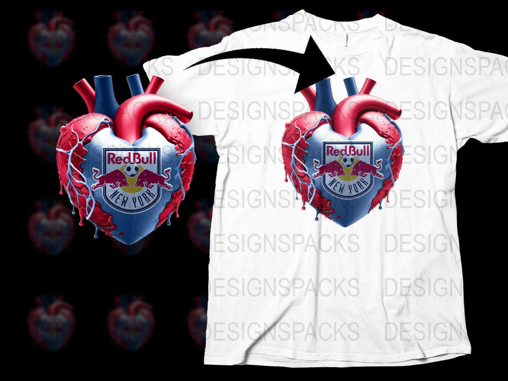 Red Bull New York soccer heart anatomy design for t-shirt, print-ready DTF/DTG bundle