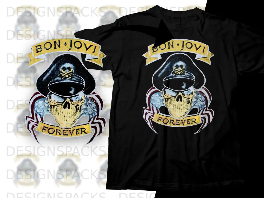 Bon Jovi Forever graphic t-shirt with skull and banner design.