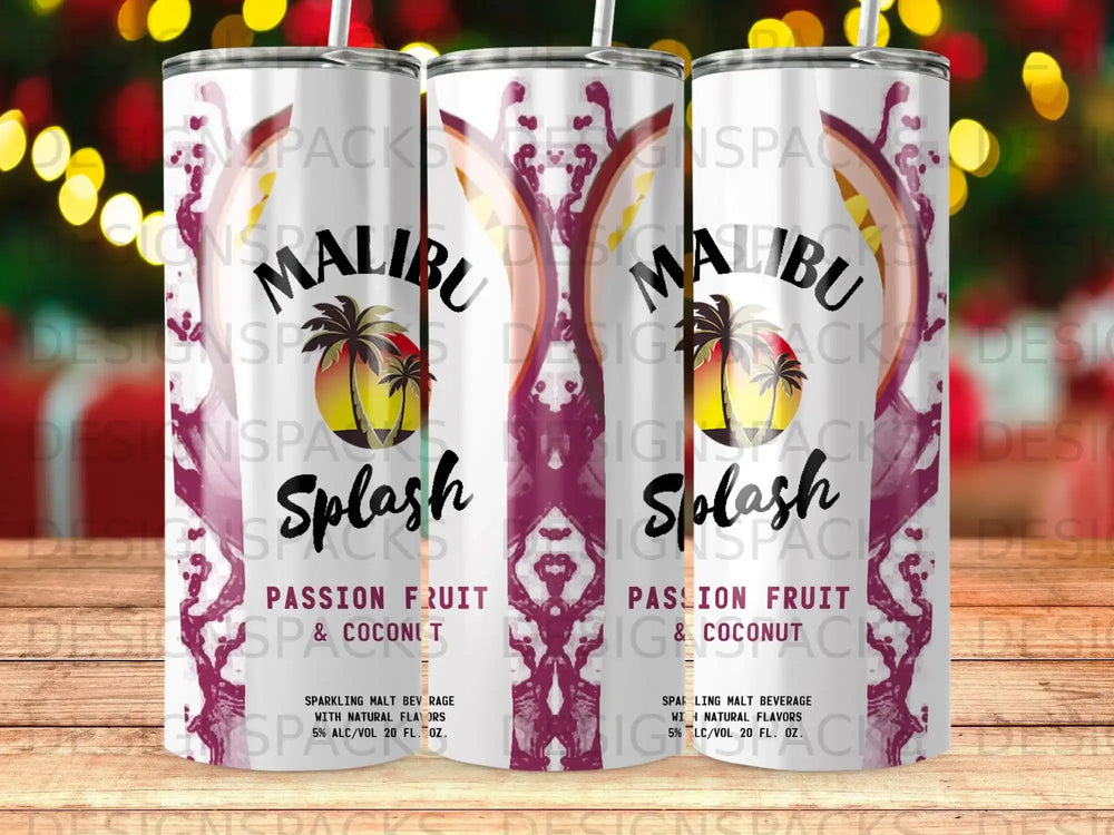 Malibu Splash Passion Fruit & Coconut sparkling malt beverage tumbler.