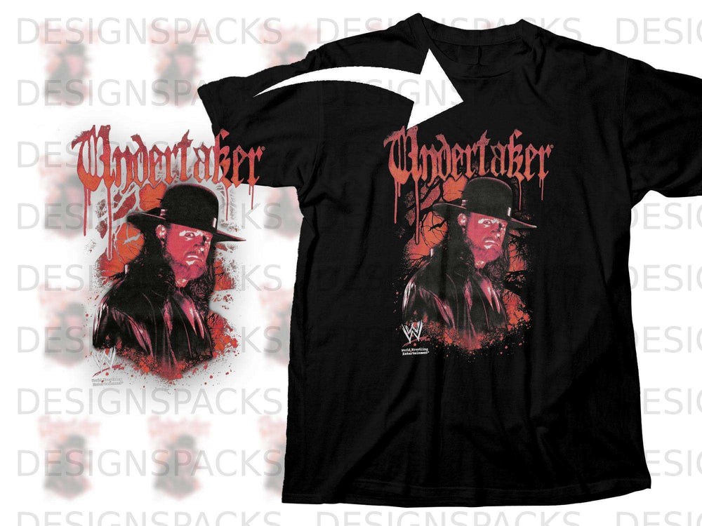 Black t-shirt with Undertaker graphic and WWE logo.