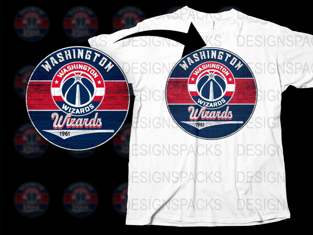 Washington Wizards 1961 vintage logo on white t-shirt, print-ready design for DTG/DTF