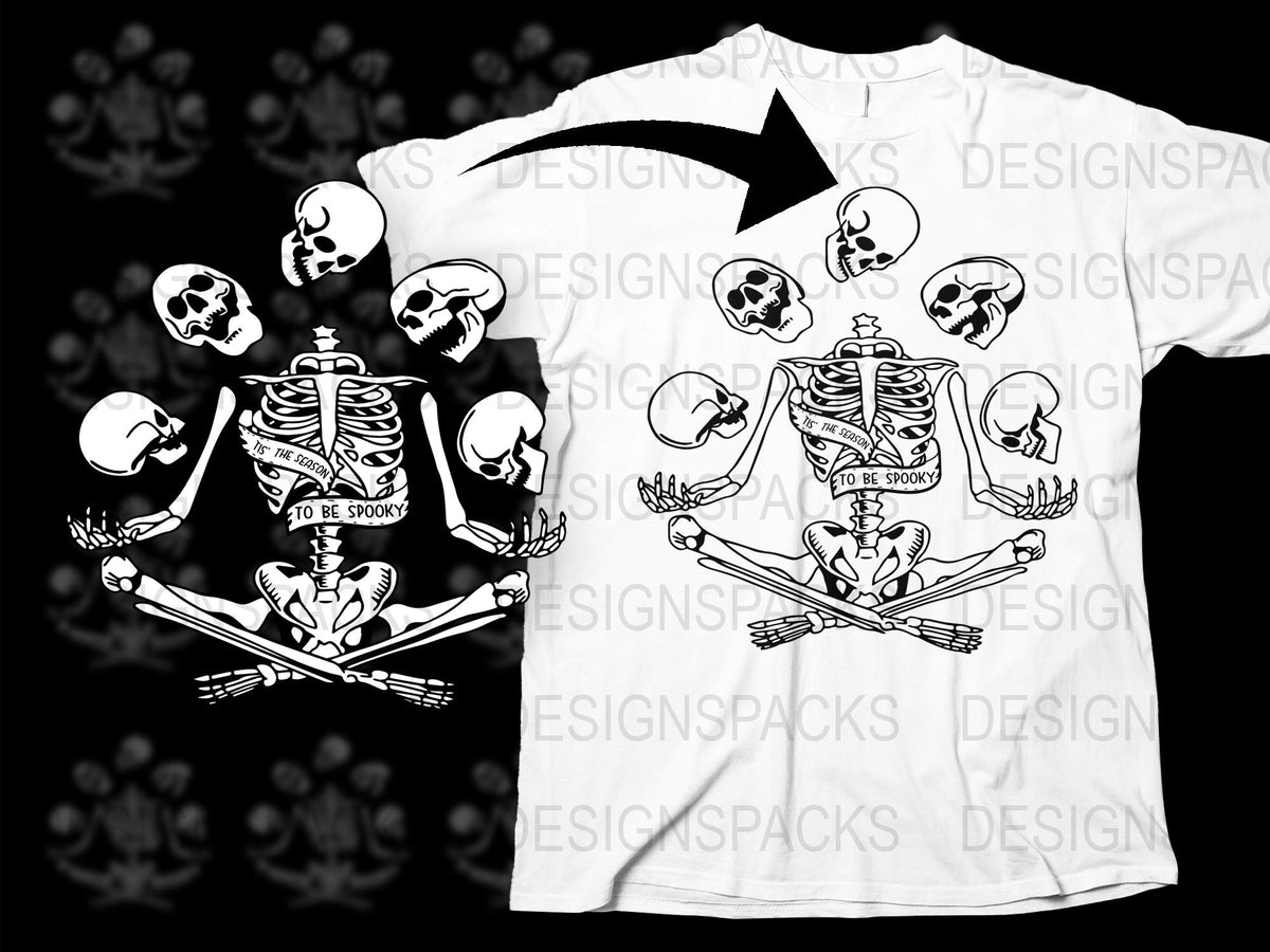 Spooky Skeleton T-Shirt, Halloween Graphic Tee, Skull and Bones Print, Unisex White Shirt