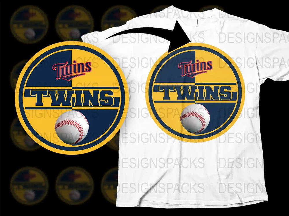 Twins baseball logo design on white t-shirt, print-ready for DTG or DTF