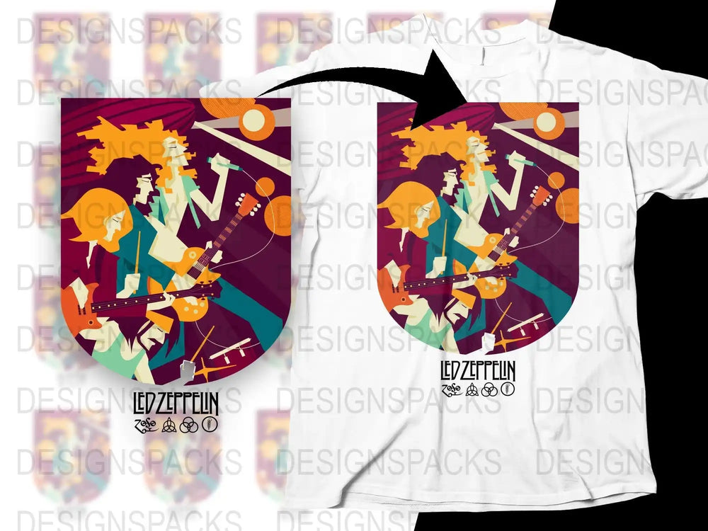 Led Zeppelin band graphic design for t-shirt, print-ready PNG, DTF/DTG compatible, rock music art