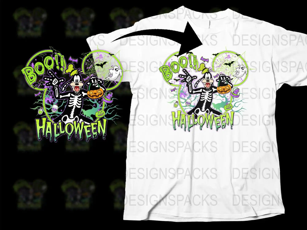 Halloween T-Shirt with Spooky Cartoon Skeletons, Boo! Graphic Tee, Fun Halloween Party Costume Idea, Kids and Adults