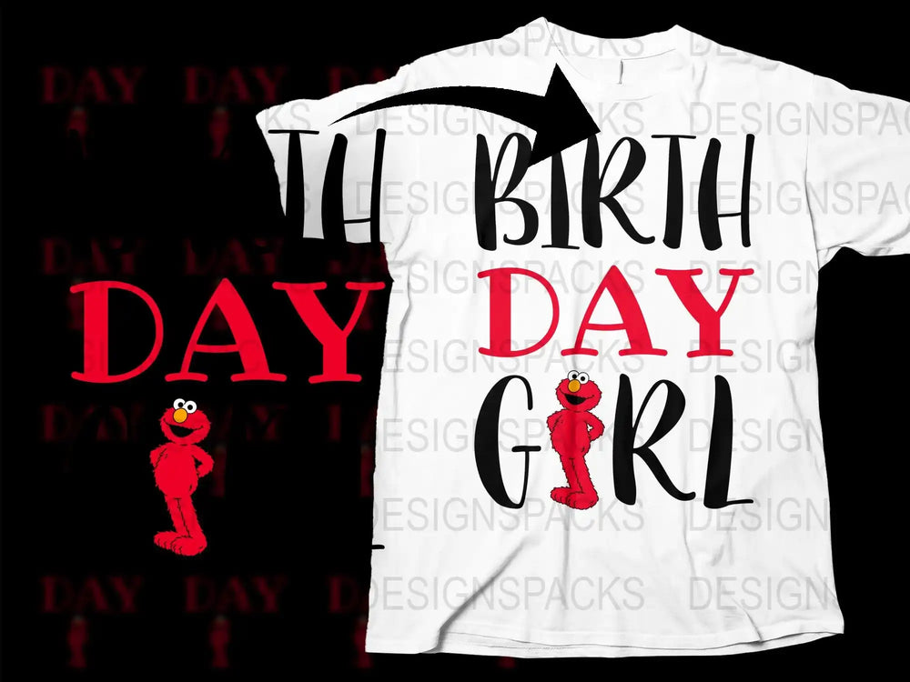 Elmo 4th Birthday Girl T-Shirt Design, Print-Ready SVG/PNG for DTF/DTG