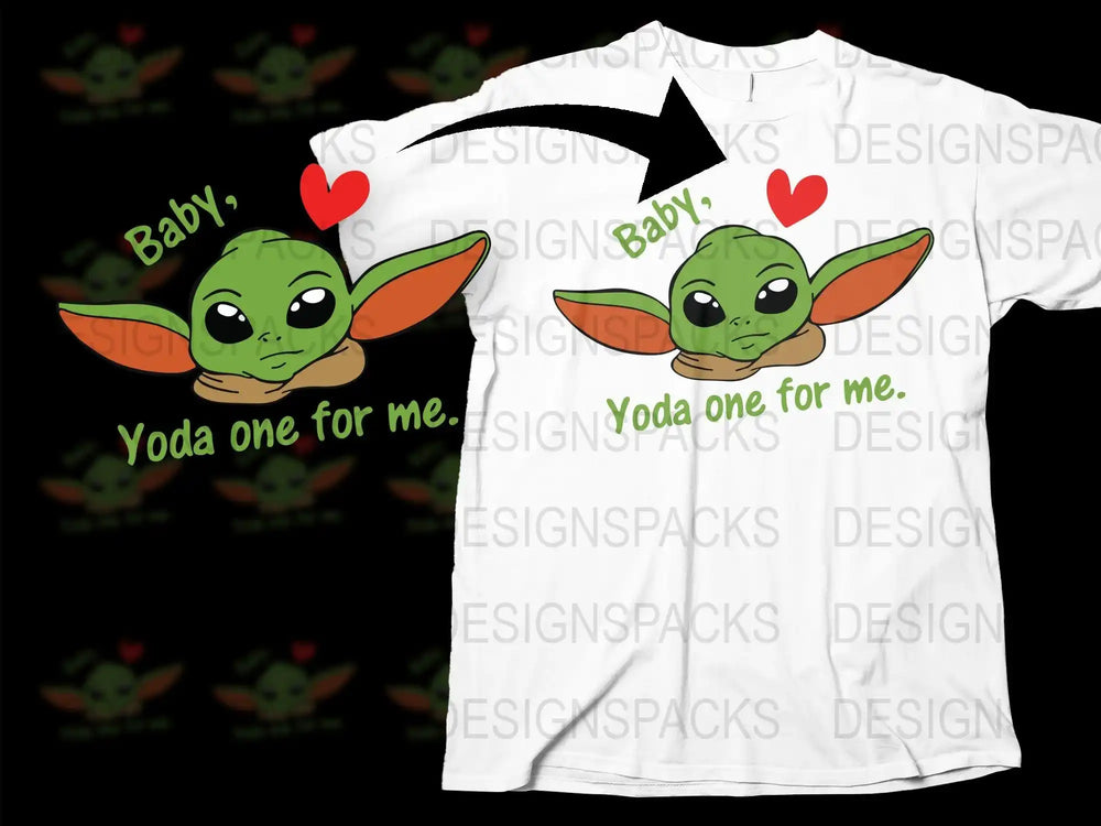 Baby Yoda one for me t-shirt design with heart, print-ready for DTF DTG