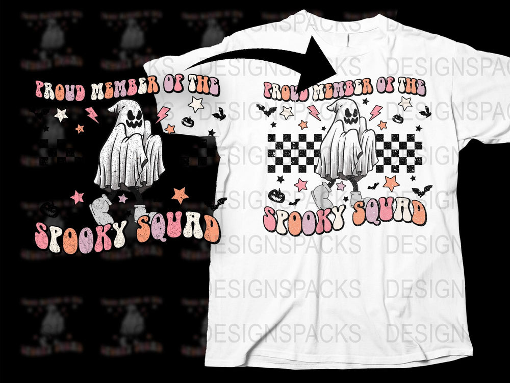 Spooky Squad Ghost T-Shirt, Halloween Proud Member Graphic Tee, Unisex Adult Casual Wear