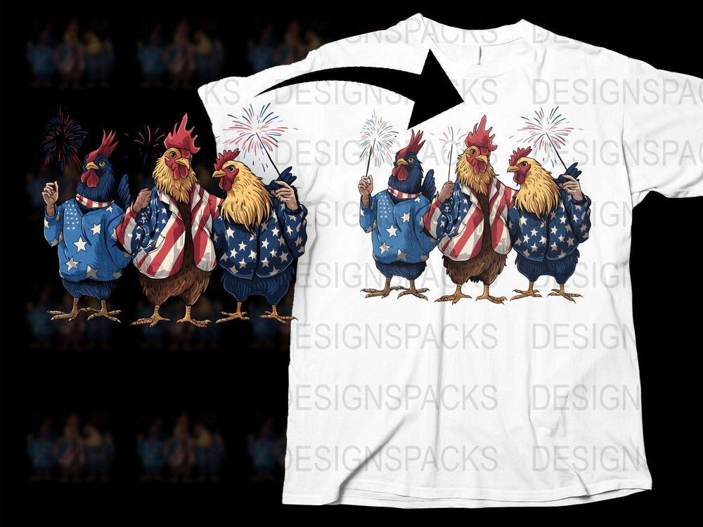 Patriotic Roosters T-Shirt, American Flag Design, 4th of July Celebration Shirt, Funny Chicken Graphic Tee, Unisex