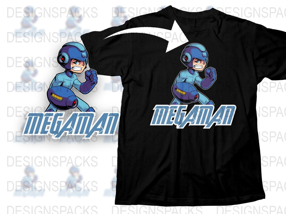 Mega Man Graphic T-Shirt, Classic Video Game Character Tee, Retro Gaming Shirt, Blue Robot Design, Fan Apparel, Unisex Clothing