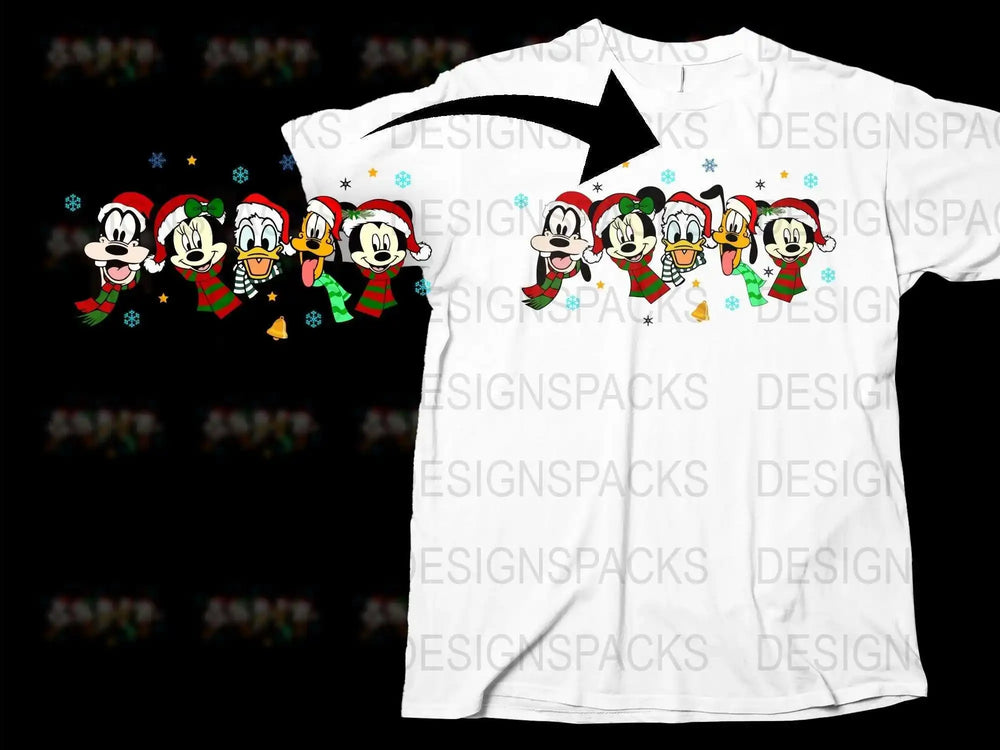 Festive Holiday T-Shirt Mickey and Friends Christmas Graphic Tee Unisex Adult Kids Sizes