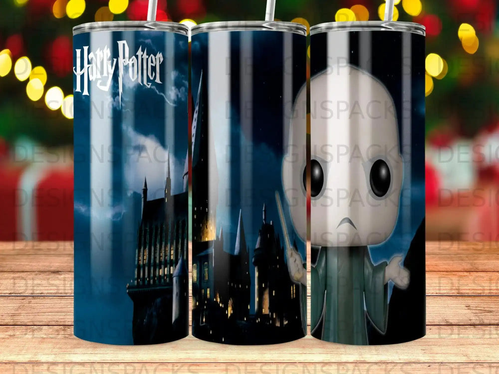 Harry Potter castle design on three insulated tumblers.