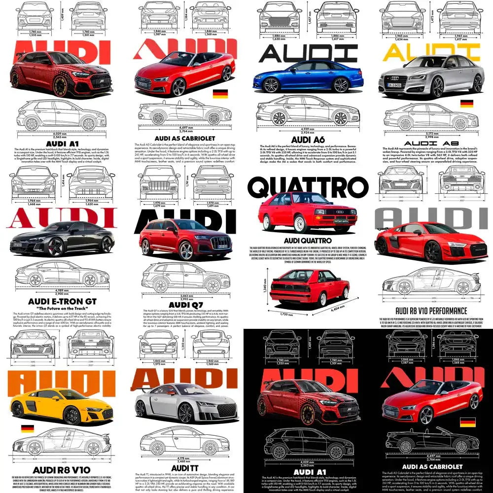 10 Audi Automobile Cars Streetwear Dual Colors Designs Bundle PNG