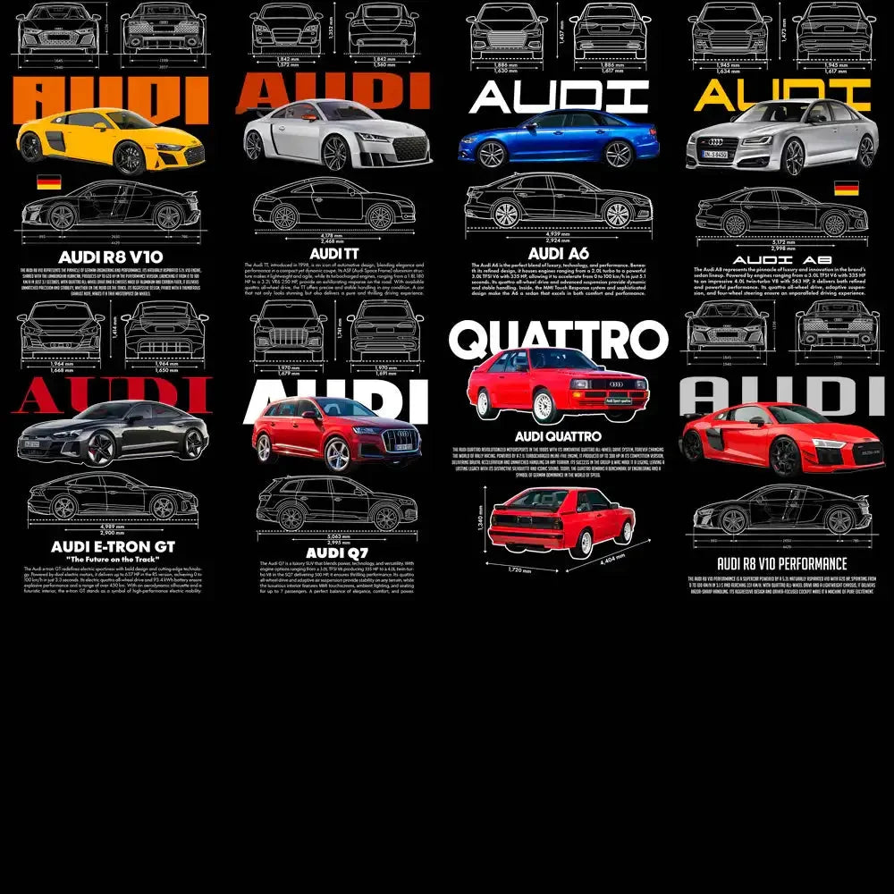 10 Audi Automobile Cars Streetwear Dual Colors Designs Bundle PNG