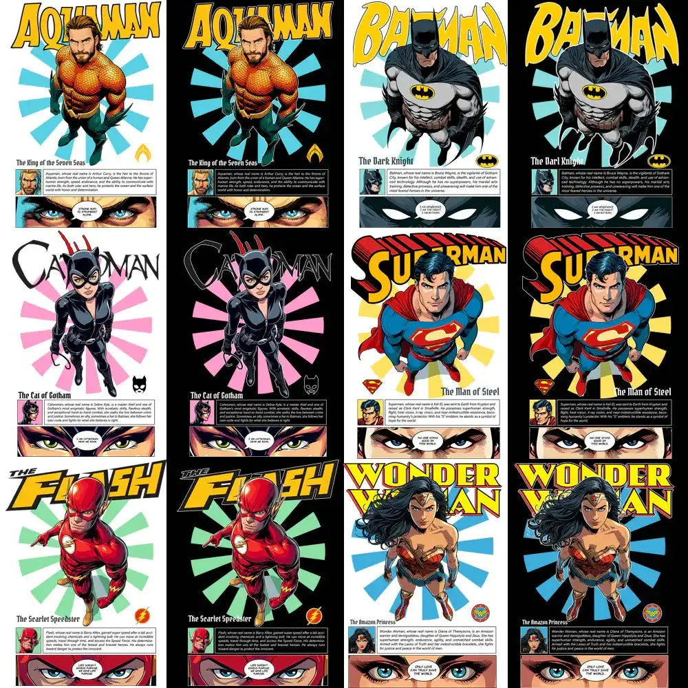 11 Comics DC Super Heroes Streetwear BLACK/WHITE Designs Bundle PNG