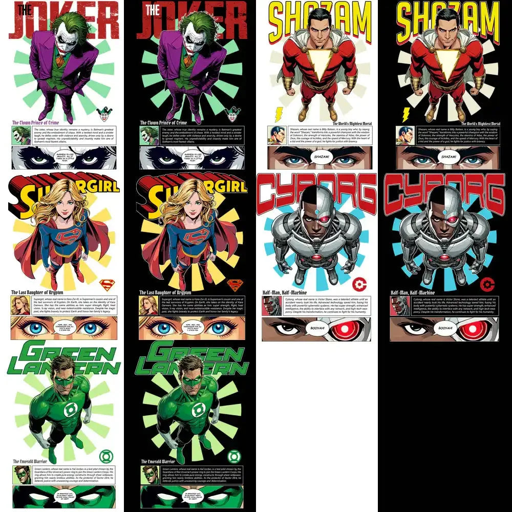 11 Comics DC Super Heroes Streetwear BLACK/WHITE Designs Bundle PNG