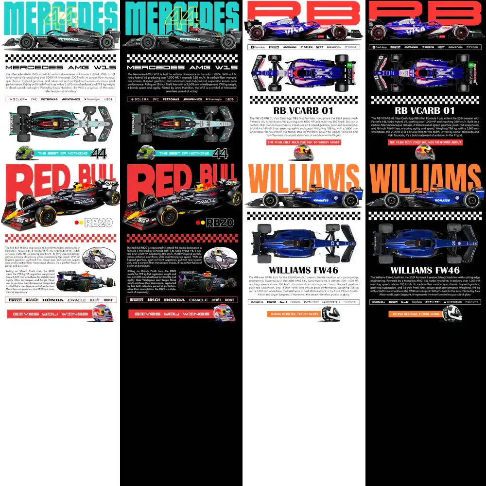 10 F1 Formula Cars Streetwear Racing Dual Colors Designs Bundle PNG