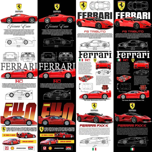 10 Ferrari Cars Streetwear Racing Dual Colors Designs Bundle PNG